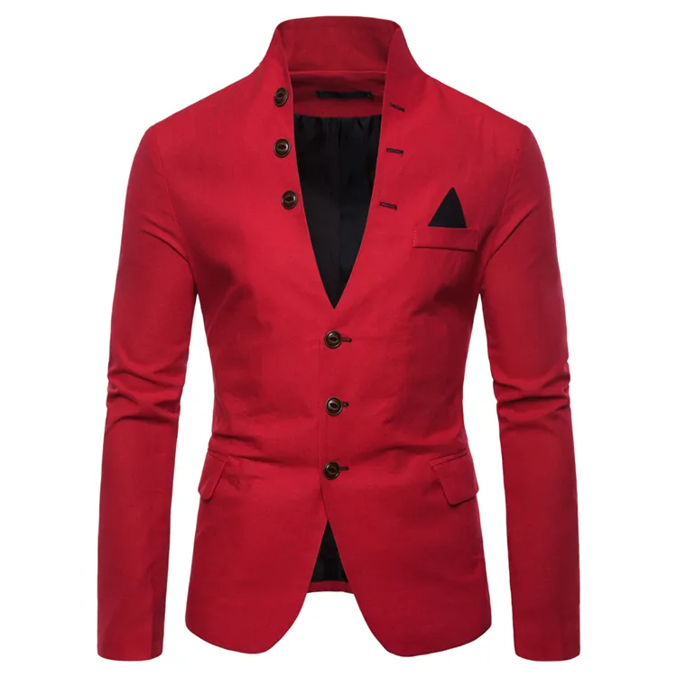 Mens Suits Blazers Euro Size 2019 Spring Autumn Multi-button Decorative Men's Casual Stand-up Collar Suit193K