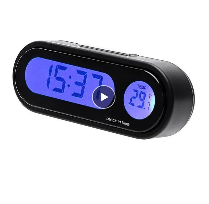 Portable 2 in 1 Car Digital LCD Clock & Temperature Display Auto Dashboard Clocks Backlight Electronic Screen Clock with Battery