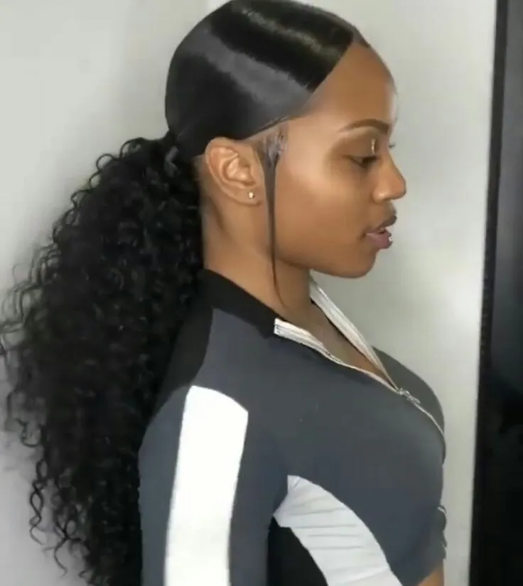 Brazilian deep wave curly hair 💕💕swoop ponytail hairstyle unprocessed  human hai… | Weave ponytail hairstyles, Sleek ponytail hairstyles, Black ponytail  hairstyles