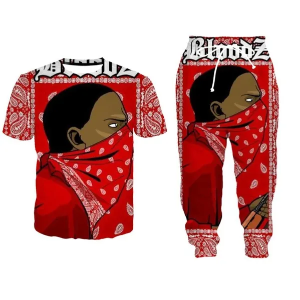 Nueva moda para mujer/hombre Blood Gang Funny 3d Print T-Shirt + Jogger Pants Casual Tracksuit Sets