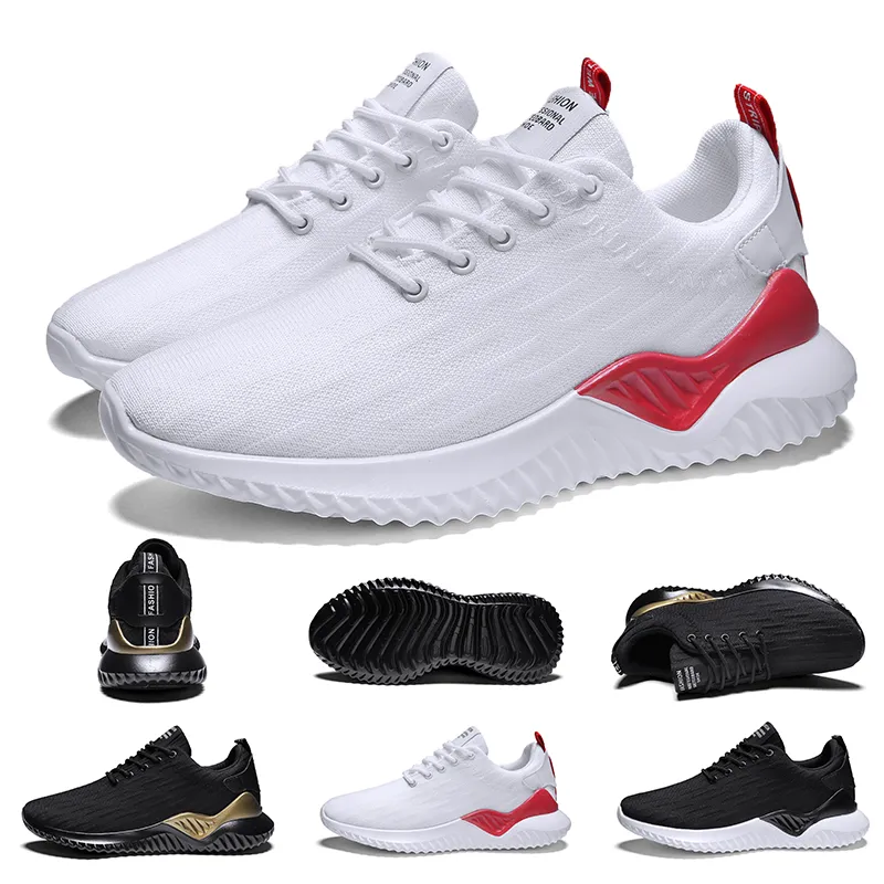 Triplo Branco Preto Ouro Vermelho Mens Running Shoes Mulheres Designer Sneakers Jogging Caminhada Respirável Treinadores Sapatos Esportivos 39-44 Feito na China