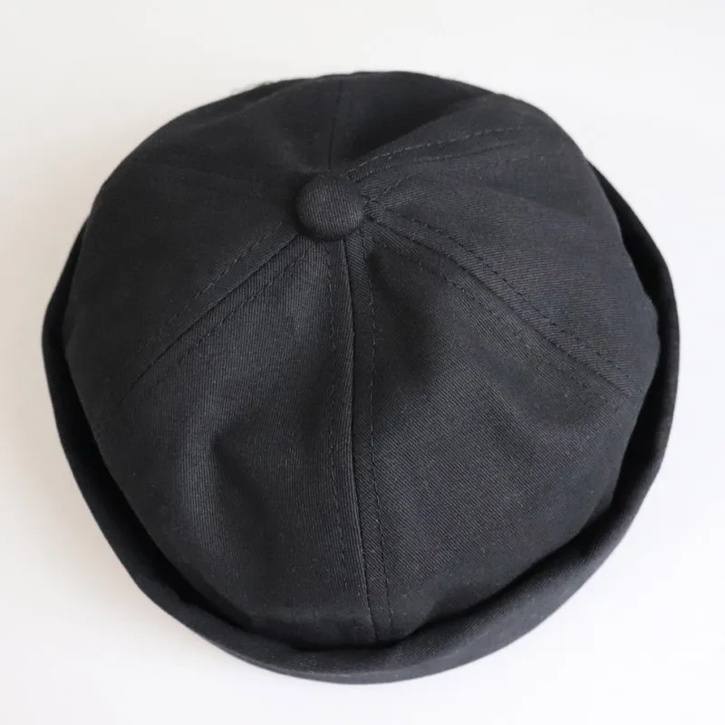 Modische Krempenlose Mütze für Männer und Frauen, taillierte Baumwollmütze, Totenkopf, schwarze Krempenlose Kappe, Docker-/Seemannsuhr-Mütze_voghion.com