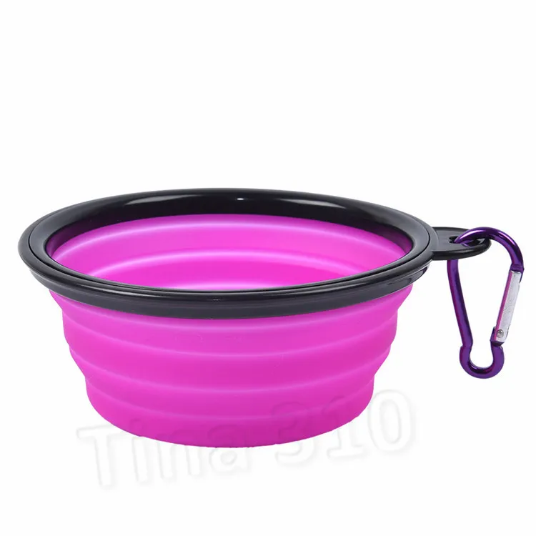 hot Travel Collapsible Dog Cat Feeding Bowl Two Styles Pet Water Dish Feeder Silicone Pet bowl With Hook Dog Supplies T2I51108