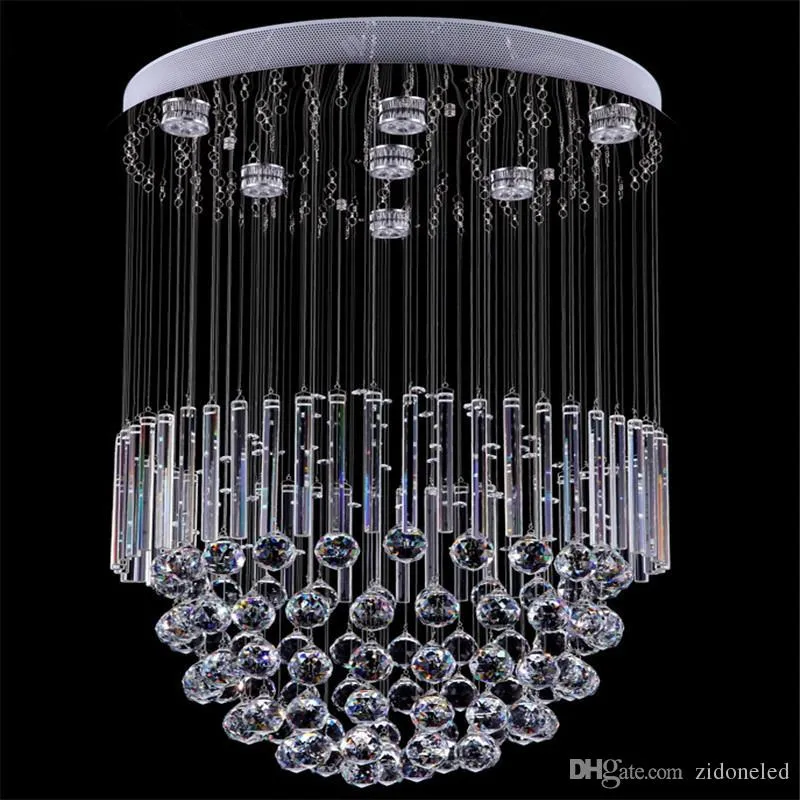 Nowoczesny kryształowy sufitowy żyrandol oświetlenie okrągłe kryształowe lampy wisiorek GU10 Oprawa oświetlenia z krystaliczną rurką AC110-240V