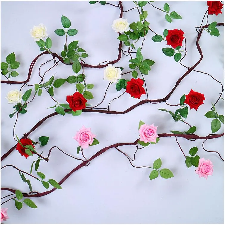 Fiori artificiali schiuma di vite rosa schiuma di polistirolo rosa rattan per decorazioni nuziali 3 metri di lunghezza schiumosa Rattan albero appassito