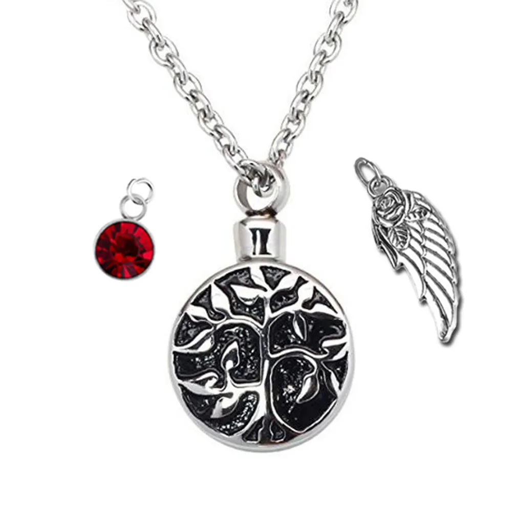 Cremation Jewelry Birthstone crystal - Tree of Life Necklace Urn Pendant - Memorial Ashes Keepsake