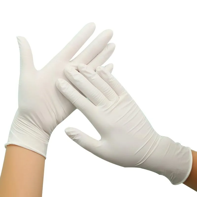 100 stks wegwerp latex handschoenen witte antislip laboratorium rubber latex beschermende handschoenen hot selling huishoudelijke reinigingsproducten op voorraad