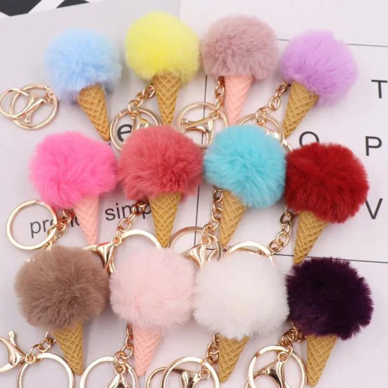 10 teile/los Mädchen Mode Schmuck Party Favors Schlüsselanhänger Schöne Eis Flauschigen Schlüssel Ring Baby Dusche Geschenk Für Frauen Taschen decor