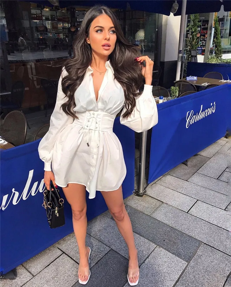 Vintage Pink And White Long Sleeve Shirt Dress With Corset
