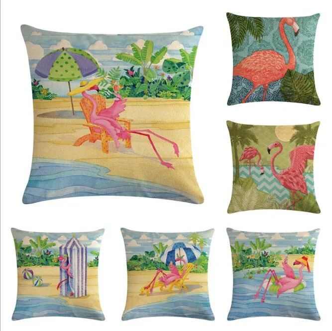 Flamingo Series Flax Decorative Pillow Covers and Cushion Cover 45*45cm cotton linen printed pillowcase