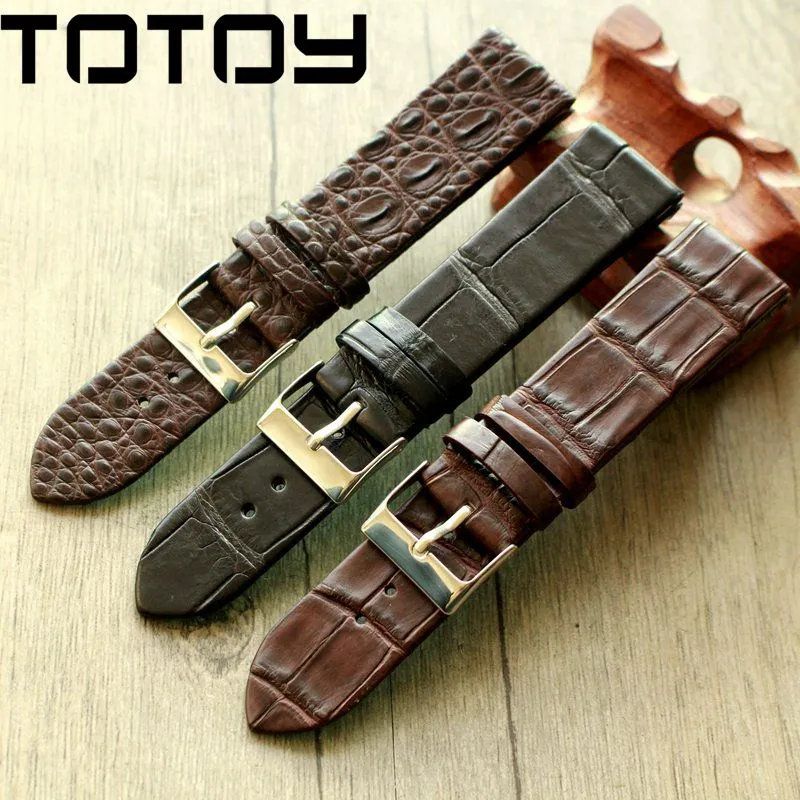 TOTOY Handmade Crocodile Couro Watchbands, Correspondência Antique Rretro Watchbands, 18 20 22mm Couro Strap de couro, entrega rápida