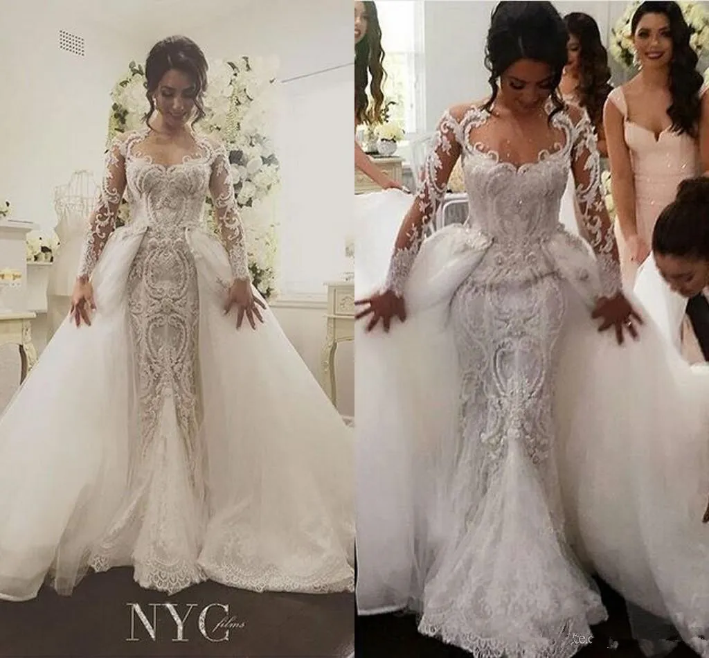 Mellanöstern 2020 Bröllopsklänningar Mermaid Bridal Dresses Braying Sexig Lace Overskirts Berta Bridal Bröllopsklänningar Avtagbar Steven Khalil 20