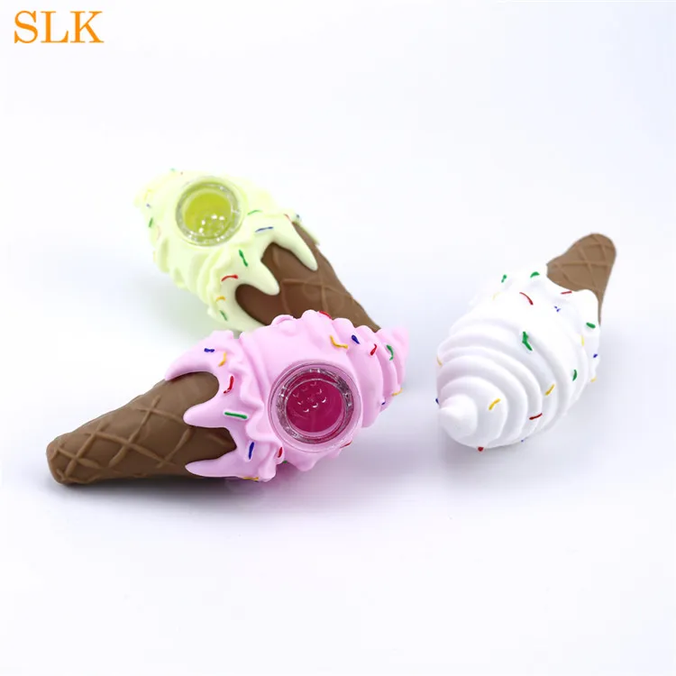 Siliclab Wholesale Ice Cream Cute Silicone Pipes With Glass Bowl Smoking Accessories Dab Rig Smoking Pipe 420 Individual Package