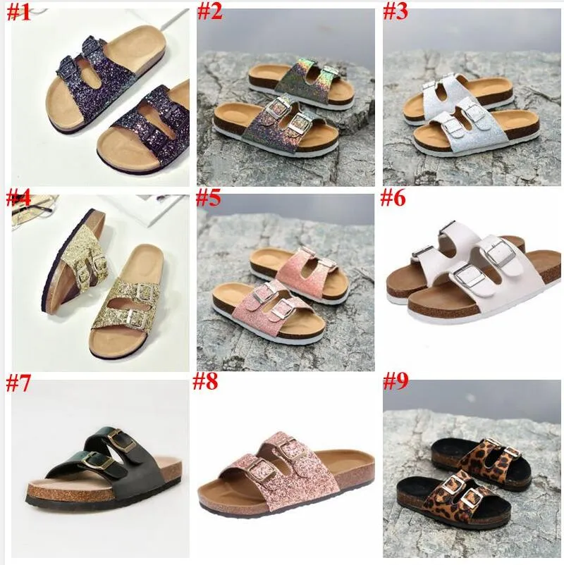 Kurk sandles kinderen pailletten flip-flops strand sandalen unisex dubbele gesp zomer cool slippers antislippijf casual indoor schoenen sandalias A5917