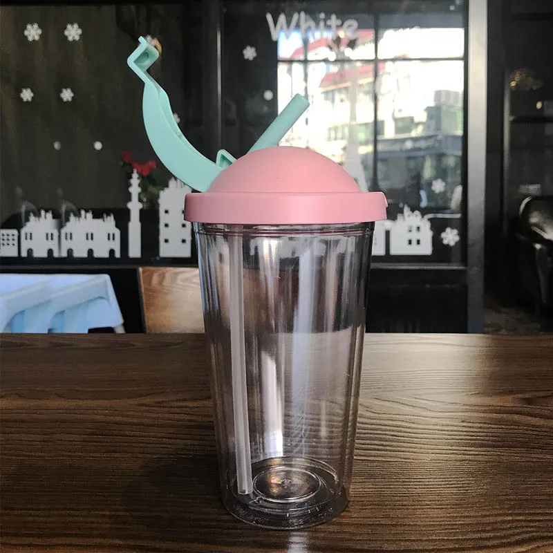 Gobelet en plastique double couche de 16 oz créatif comme matériau tasse paillettes tasses avec pailles couvercle jus café verre