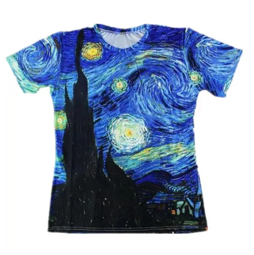 جديد أزياء الرجال / النساء الكلاسيكية النفط فنسنت فان جوخ مليء بالنجوم ليلة خمر مضحك 3d t-shirt عارضة قصيرة الأكمام تي شيرت قمم الصيف RZC0113
