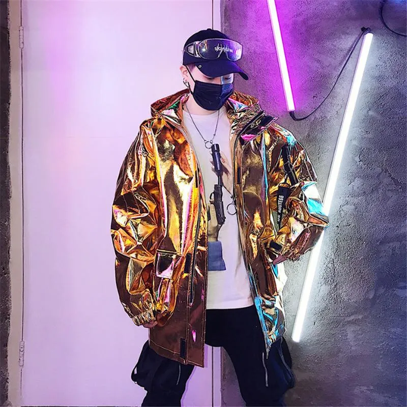 2020 neue PU Jacke Männer Hip Hop Mit Kapuze Goldene Windjacke Mens Fashion Frühjahr Hip Hop Nacht Club Hoody Mäntel MG408