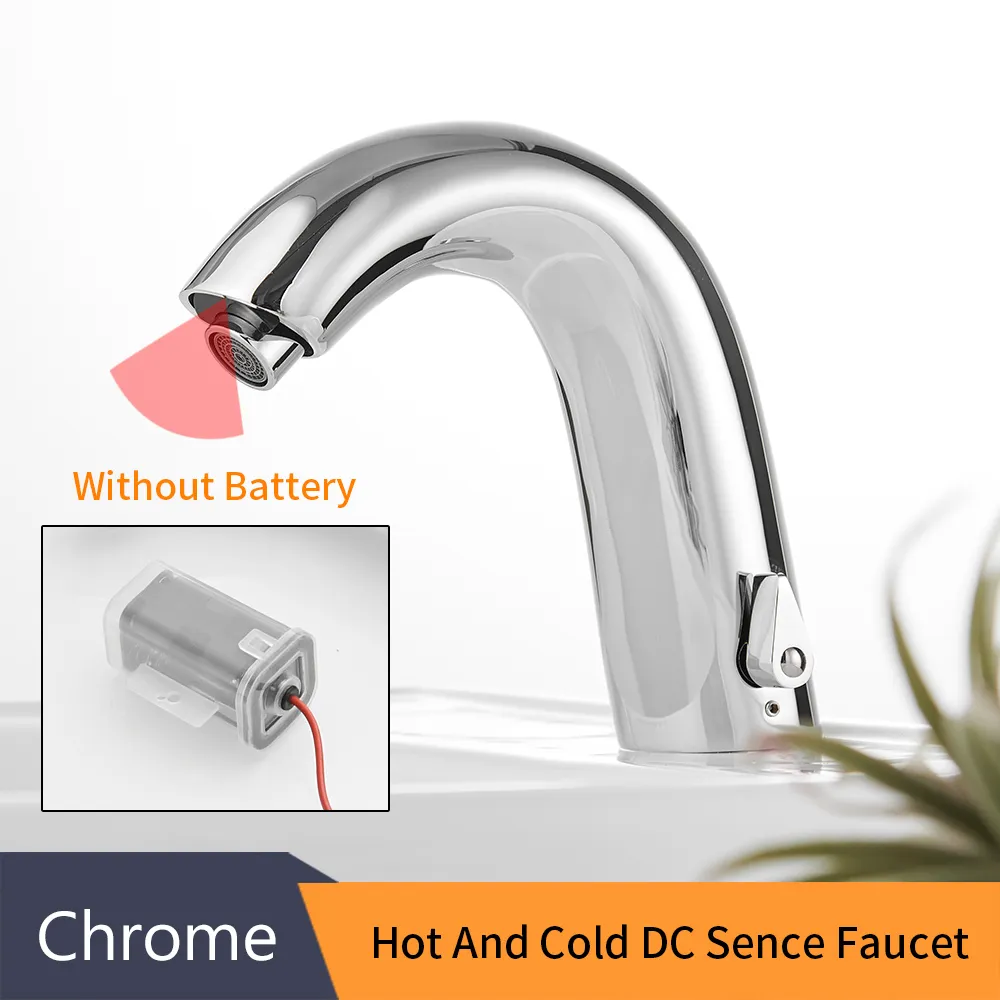 Wall-Mount Automatic Sensor Faucet – Touchless Hands-Free For Bathroom Sink, DC Battery Powered (Hot & Cold Mix)