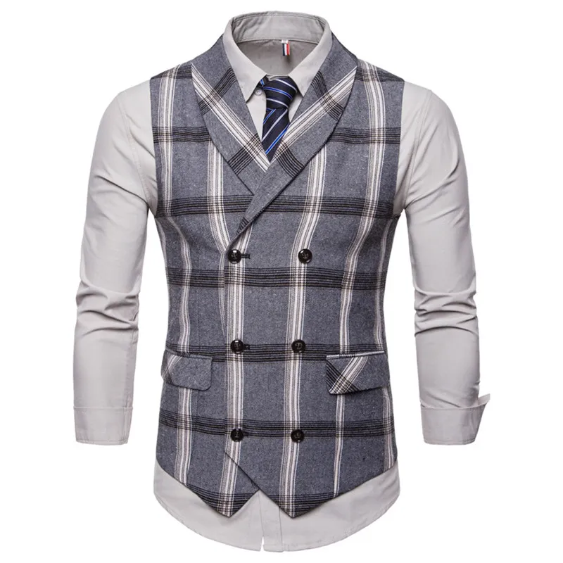 HOT New Slim Fit Mens Waistcoat Casual Suit Vest Men Plaid Style