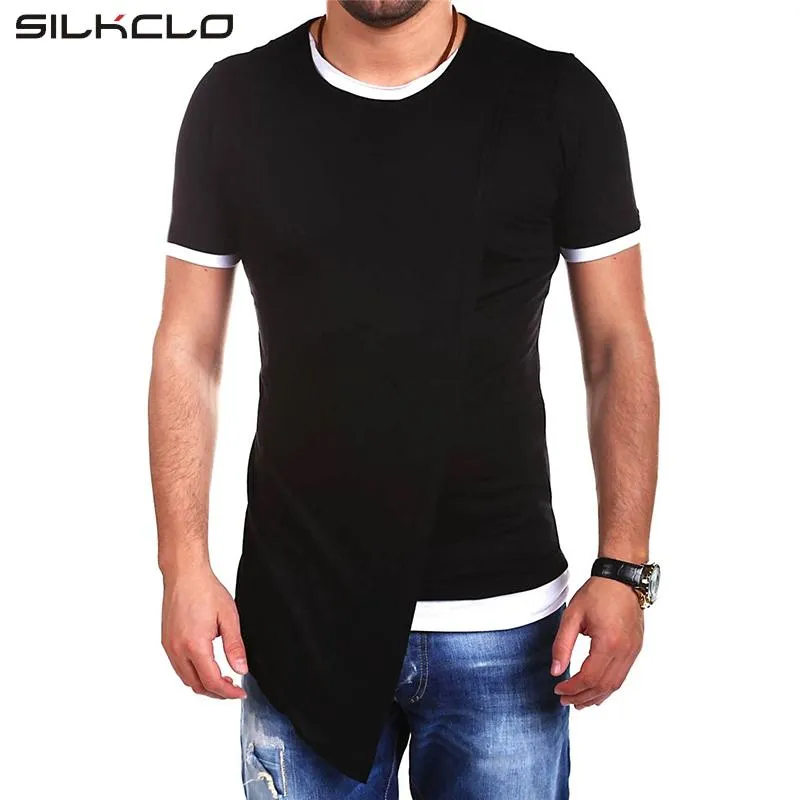 Taille asiatique marque vêtements mode style long irrégulier conçu manches courtes t-shirt hommes décontracté hauts hommes 's t-shirt tendance de la rue