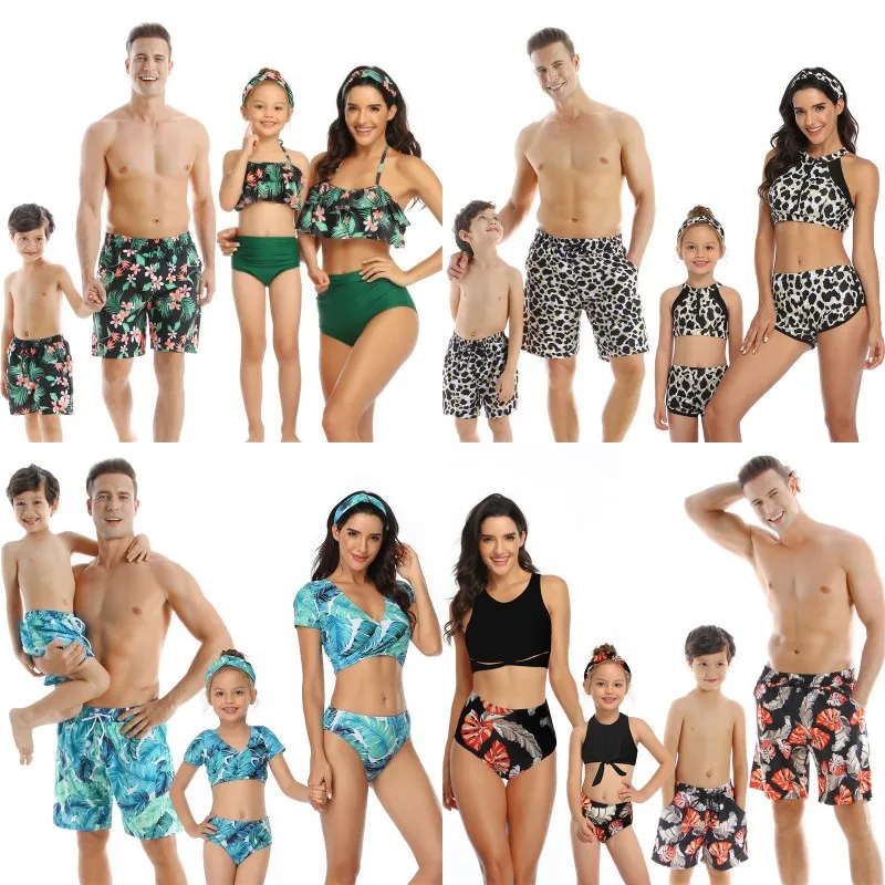 Dad Son Swimwear Summer Beach Family Look Mom and Córka Swimweear Bikini Dopasowywanie stroje Ojciec Chłopięcy Szorty