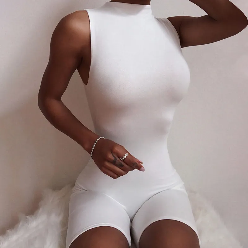 Black Sleeveless Biker Shorts Rompers for Women Sexy 2024 Summer One Piece Playsuit Bodycon Tracksuit