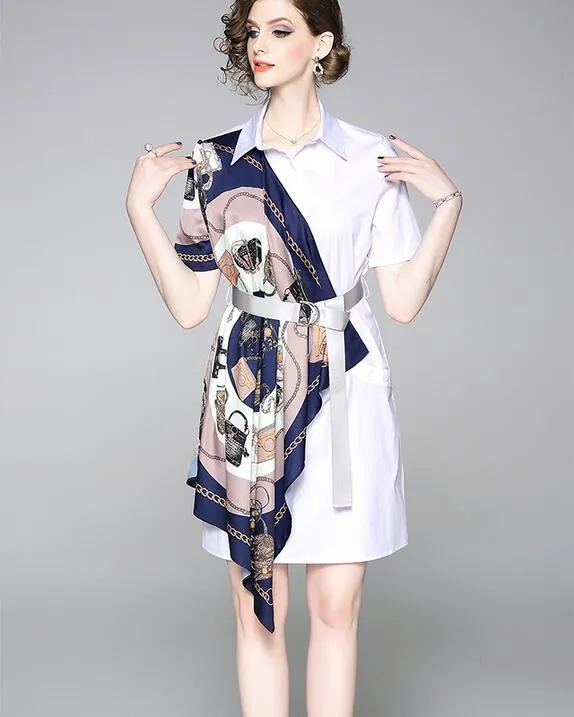 Short Sleeve Knee-Length Shirt Dress for Women with Chain Scarf Print  Cotton Blend Summer from Dhgate Runway Dresses - price 22.12