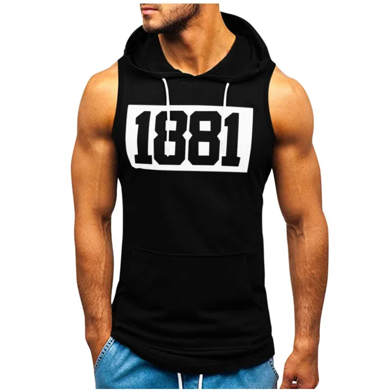 Herren T-Shirt Fitness Muskelshirt Ärmelloses Hoodie Top Bodybuilding Gym Tops Weste Workout T-Shirt Tasche Eng Dropship