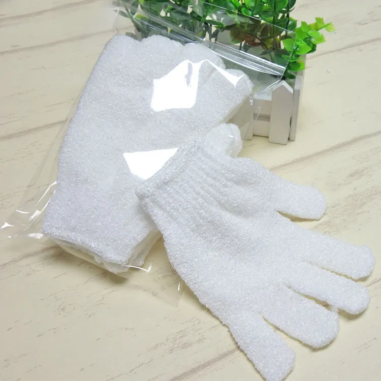 White Nylon Body Cleaning Shower Gloves Exfoliating Bath Glove Flexible Free Size Five Fingers Bath Gloves Bathroom Supplies M1087