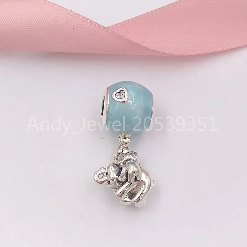 Authentic 925 Sterling Silver Beads Elephant And Blue Balloon Charm Charms Fits European Pandora Style Jewelry Bracelets & Necklace 797239EN