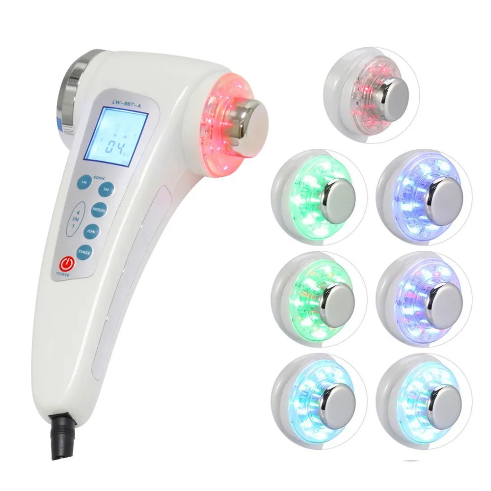 4 In1 Massaggiatore viso ad ultrasuoni Anti invecchiamento LED Photon Light Ion Importazione detergente per il viso Ultrasuoni Cavitazione Body Shaper Strumento per la cura della pelle