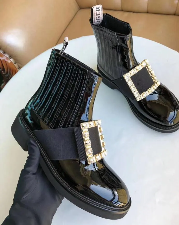 Горячая Продажа-дизайнерские ботинки женщин морщинистой кожи Алмазной Классическая высокая черные ботинки партия девушка моды Мартин сапоги