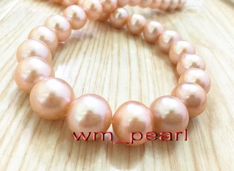Belle perle gioielli 17 "12-14mm rotondo VERO NATURALE del mare del sud oro rosa collana di perle in oro 14K