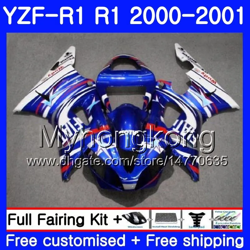 Corpo azul brilhante quente Para YAMAHA YZF 1000 YZF R 1 YZF-1000 YZFR1 00 01 Quadro 236HM.10 YZF-R1 00 01 Carroçaria YZF1000 YZF R1 2000 2001 Carenagem