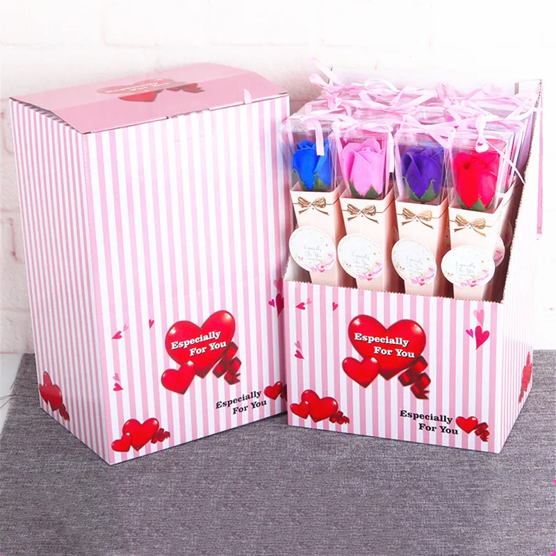 Dia dos Namorados Soap Rose Elegante Doce Única Flor Rosa Embrulho Embalagem Caixa de Cone de Papel para a Festa de Casamento de Aniversário 0409