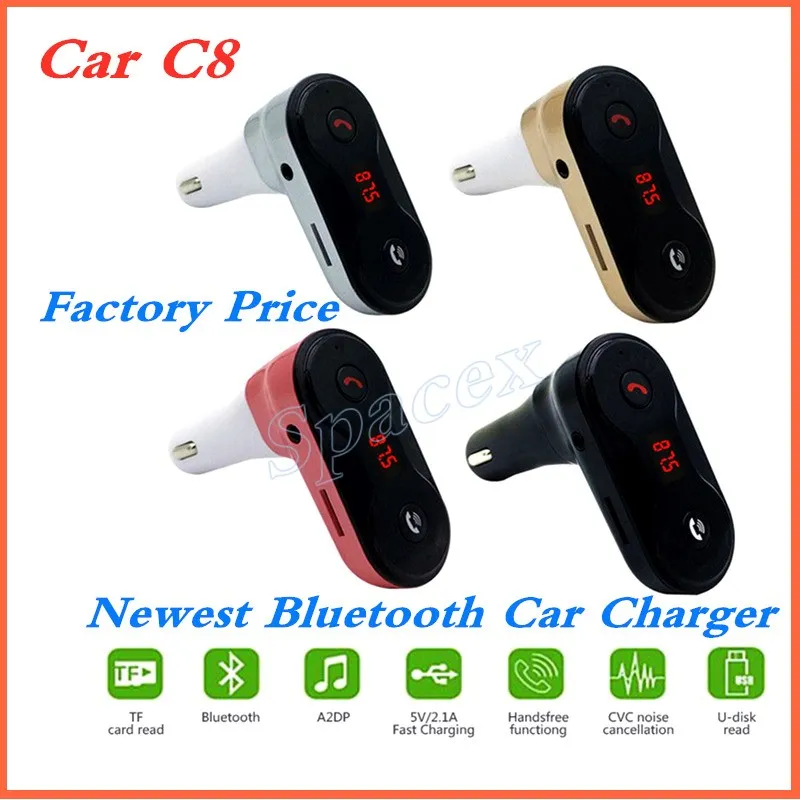 C8 Bluetooth Car Charger Acessórios de Celular FM Transmissor Kit mãos Free Radio Adaptador Suporte TF Cartão com Caixa de Varejo