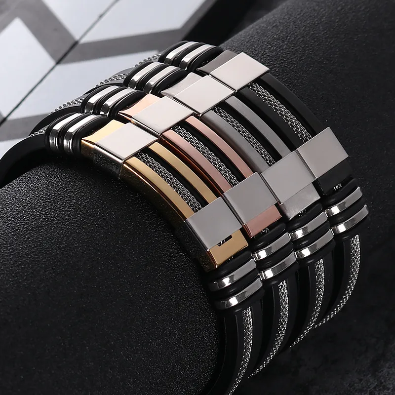 En Acier Inoxydable Silicone Bracelet Pour Hommes Simple En Caoutchouc Nouveau Design Punk Charme Bracelet Pour Bracelet De Mode Bijoux Cadeau