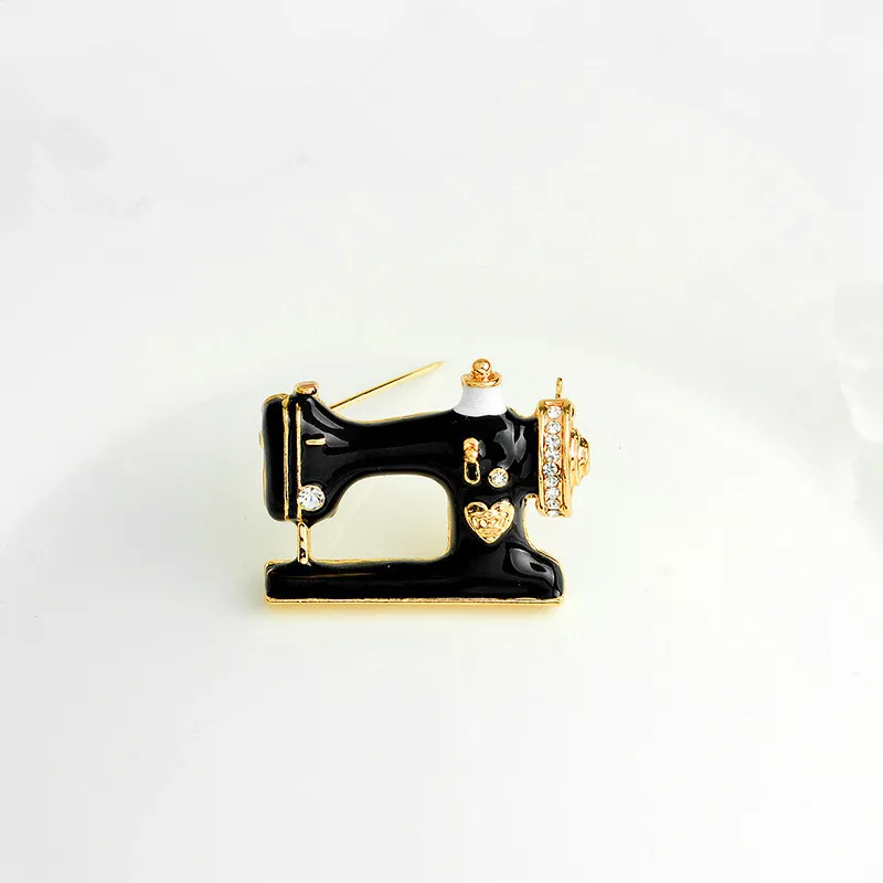 QCOOLJLY Cute Sewing Machine Brooches Trendy Black Clolor Metal Brooch