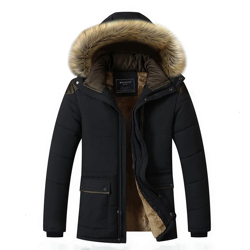 Coleira de pele capuz homens jaqueta de inverno 2019 nova moda quente lãs revestimento homem revestimento e casaco à prova de vento parkas masculino casaco m-5xl