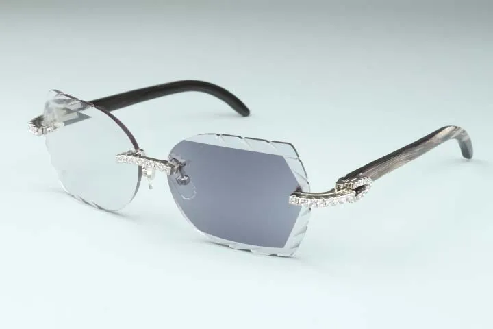 새로운 고급 새겨진 색상 변경 렌즈 8300817-C1 럭셔리 자연 블랙 패턴 경적 다이아몬드 안경 프레임 58-18-135mm 한 미러 이중 사용