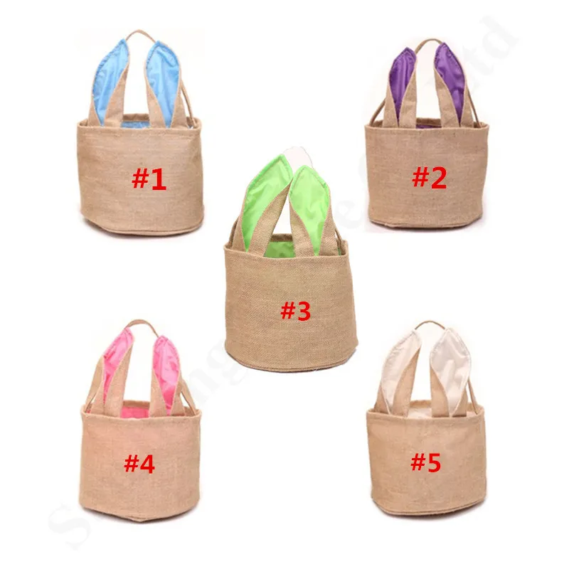 2022 Linen Easter Bucket Bunny Rabbit Ear Egg Basket Bag Cartoon Ears Hand Bag Baskets Easter Jute Canvas Festival Gift Bags Portable Candy Tote Containers A122101