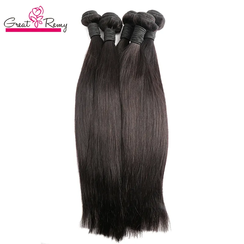 Greatremy Indian Brazilian Unprocessed Virgin Human Hair Extensions Silky Straight Dyeable HairBundles 4pcs/lot Double Weft Extension