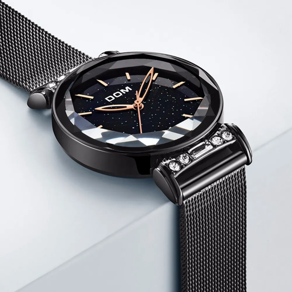Dom Luxury Starry Sky Watch Woman Black Watches Fashion Casual Female Wristwatch Waterproof Steel Ladies Dress Watch G-1245GK-1M252Z
