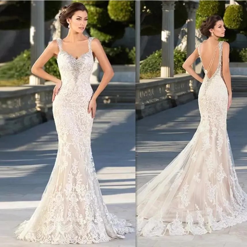 Zuhair Murad 2019 Hot Wedding Dresses Lace Appliques V Neck Bridal Gowns Sexy Backless Sweep Train Mermaid Wedding Dress robe de mariée