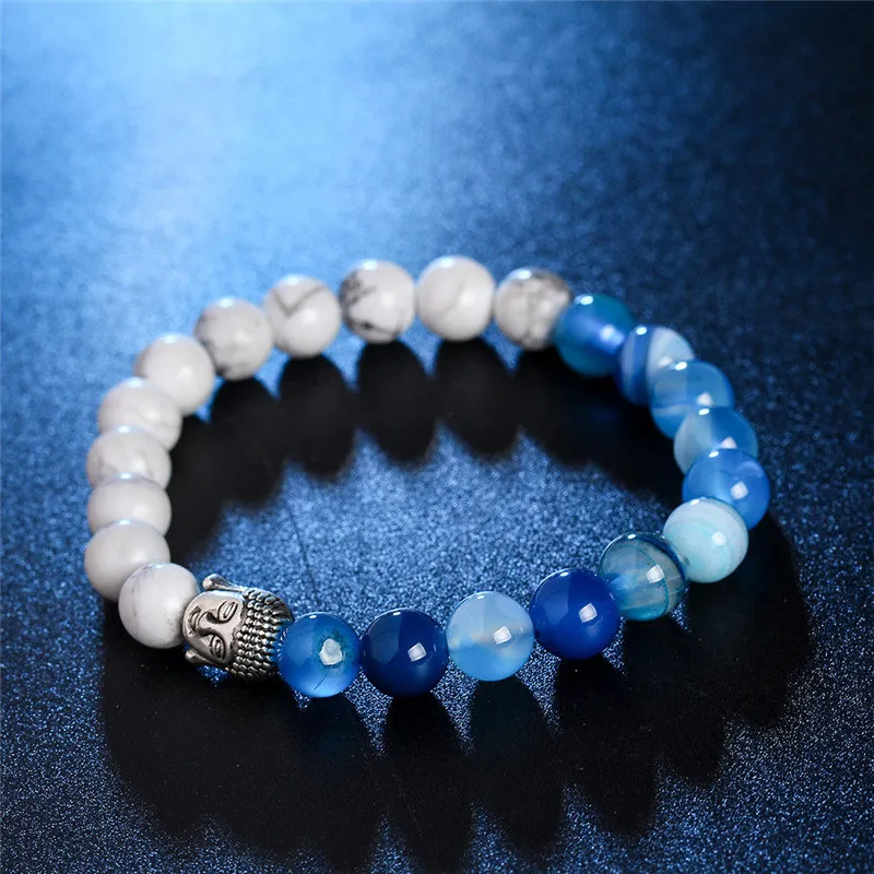 Oude zilveren Boeddha kop Nature Stone Bracelet Agaat Lava Stone kralen vrouwen heren armbanden en zandige mode -sieraden