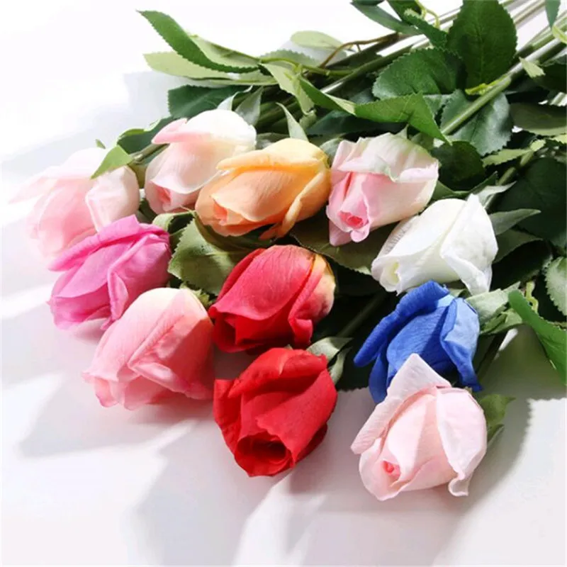 biri Yapay Güller Çiçek İpek Gerçek Dokunmatik Gül Düğün Centerpieces Ev Partisi Dekoratif Çiçek için 21.26" Stems
