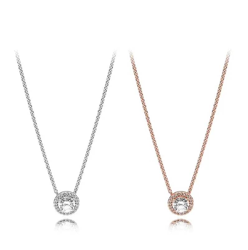 LADY Round diamond pendant Jewelry rose gold Necklace S925 Sterling Silver Clavicle Chain Women Pendants Necklaces Original Box for Pan W214