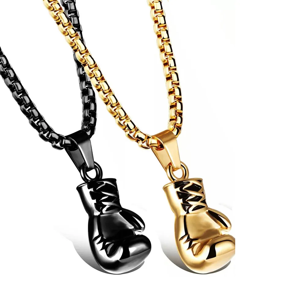 Gant De Boxe En Acier Inoxydable Collier Chaîne Paire Gant De Boxe Pendentif Colliers Pour Hommes Garçons Charme Mode Sport Fitness Bijoux