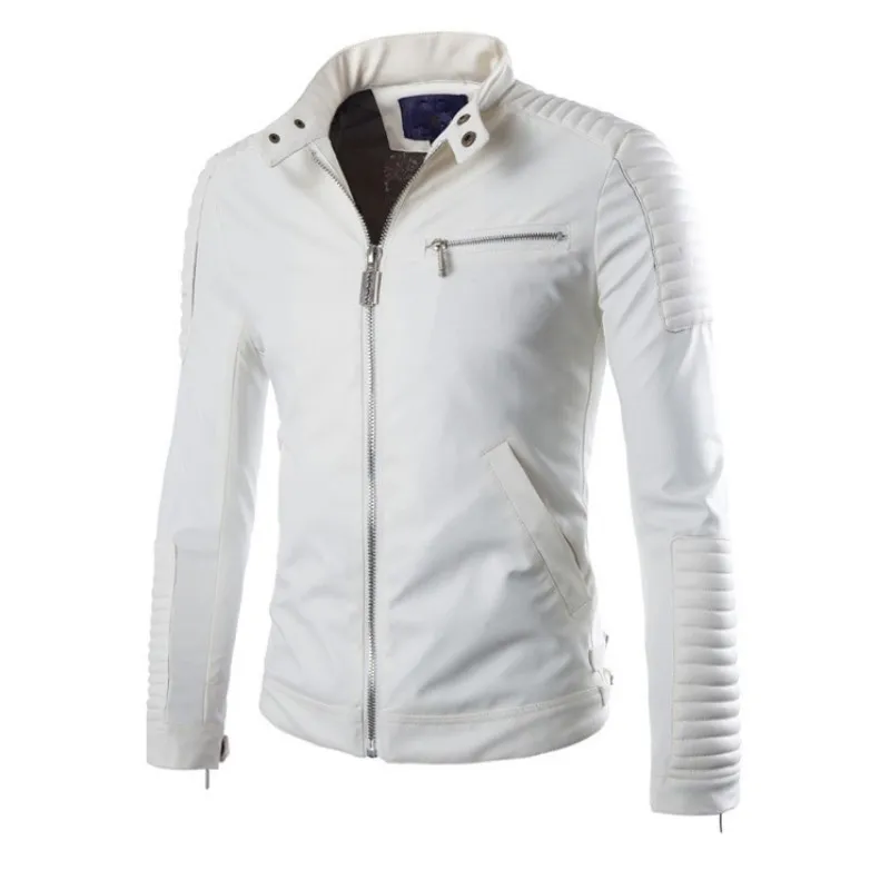 New White PU Jaqueta de Couro Homens 2019 Inverno Motocicleta Design Mens Motociclista Motociclista Casaco De Couro Faux Moda Vesté Cuir Homme