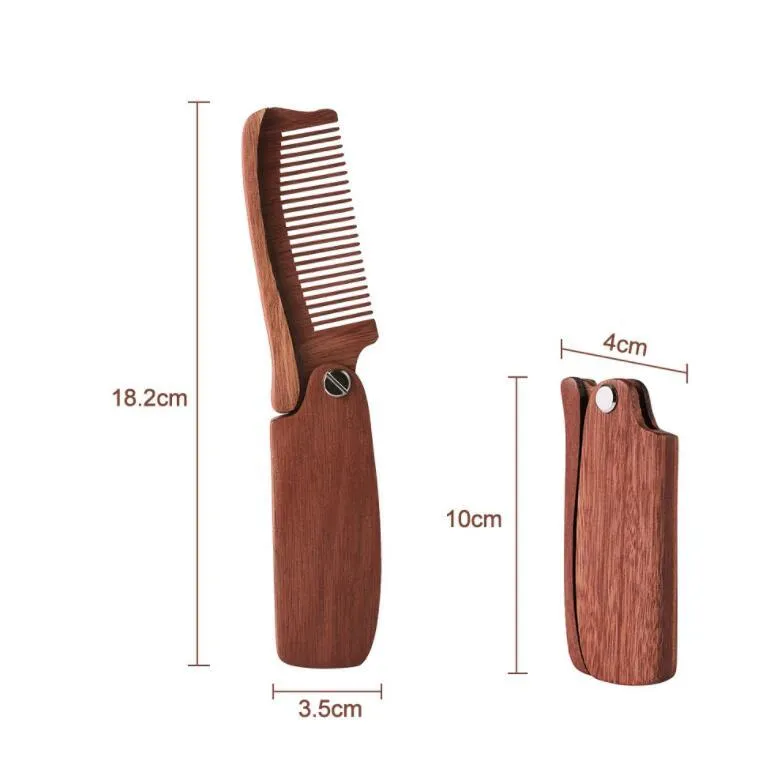 Peigne à barbe professionnel vert/rouge bois de santal pliant outils de toilettage de barbe peigne hommes femmes brosses à cheveux en bois demander